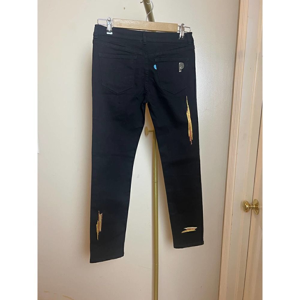 Peri.A Black Gold Digger Embroidered Stretch Denim Jeans Women Sz. 25 — image 8 of 8
